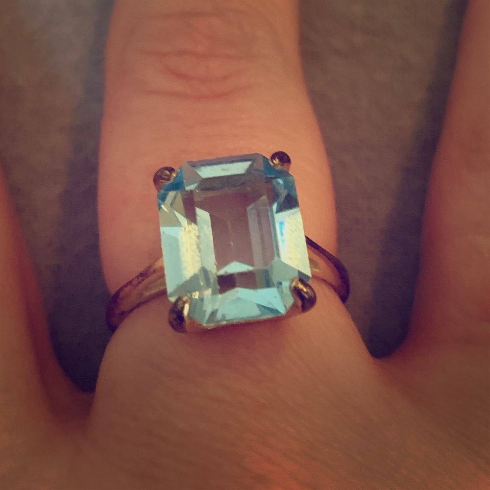 Aquamarine emerald cut sterling silver ring